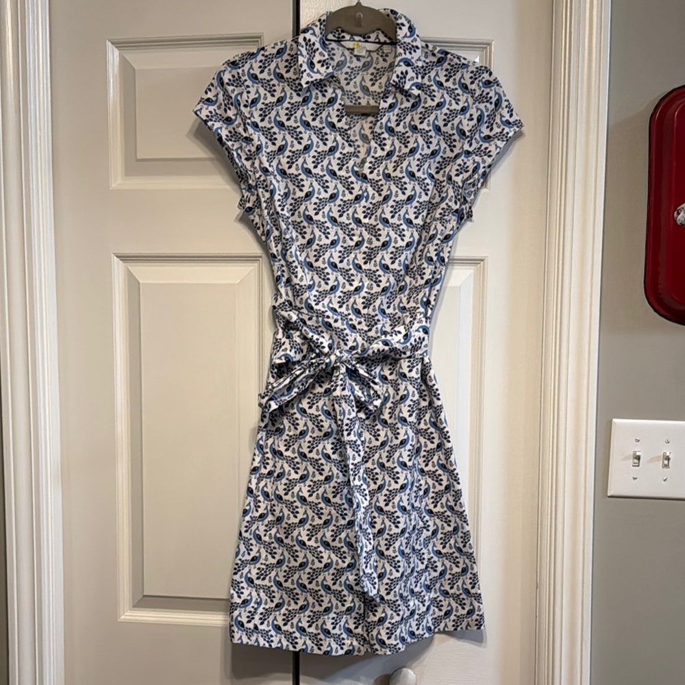 Boden Blue and White peacock Dress